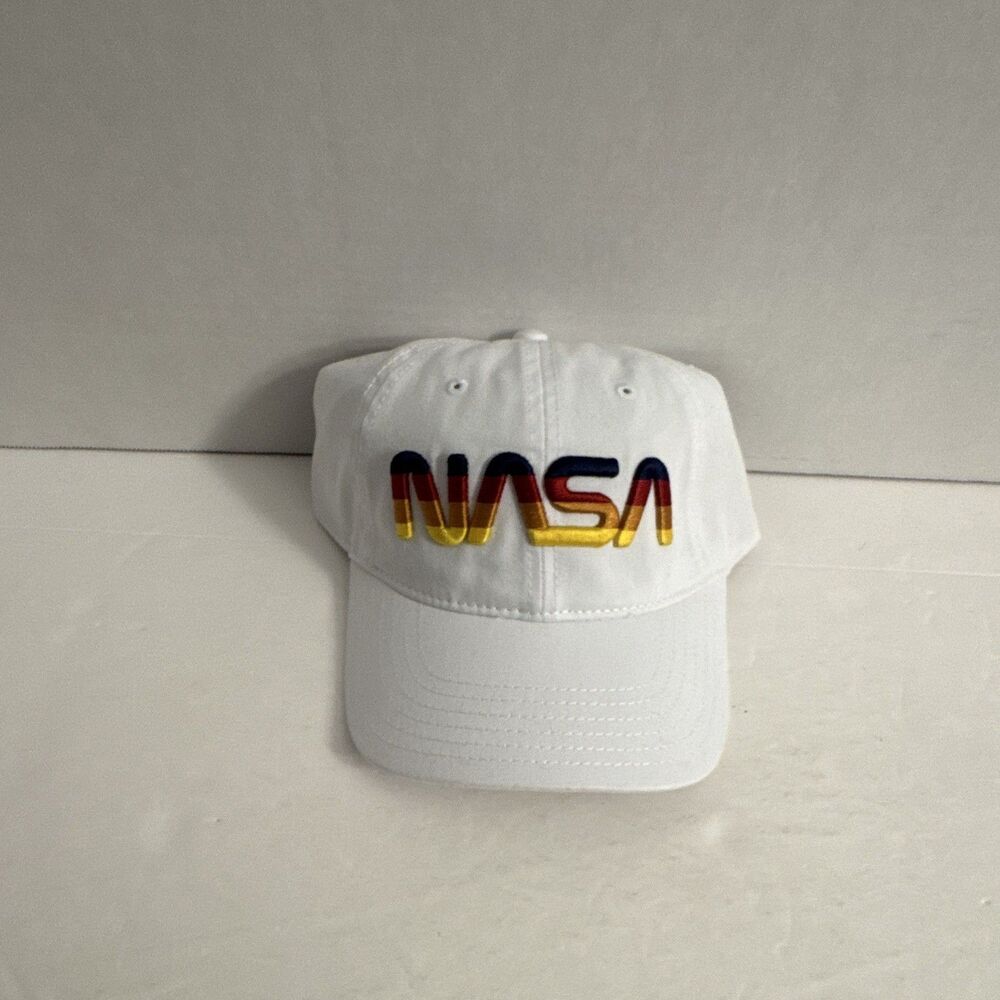 NASA Embroidered Logo White Hat Cap By Mad Engine Casual Lightweight Adjustable